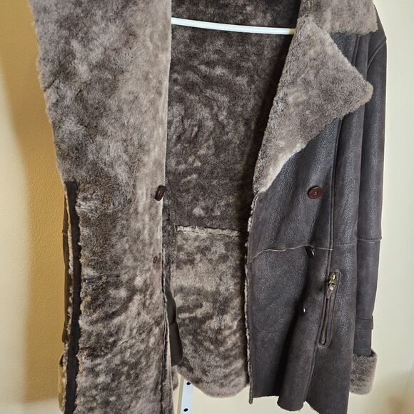 Aquascutum Women's M Brown Shearling Sheepskin Double Breasted Coat - Picture 6 of 16